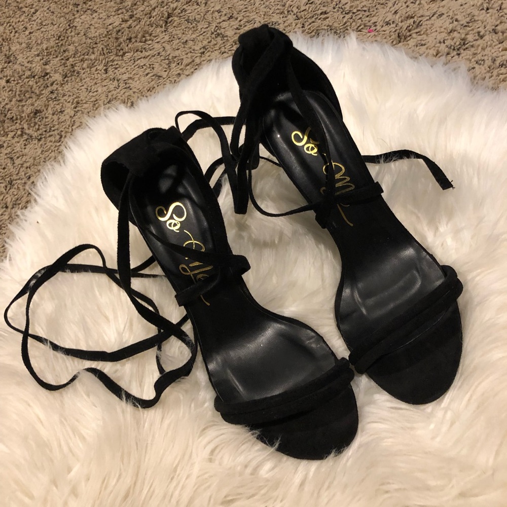 Black tie up high heels